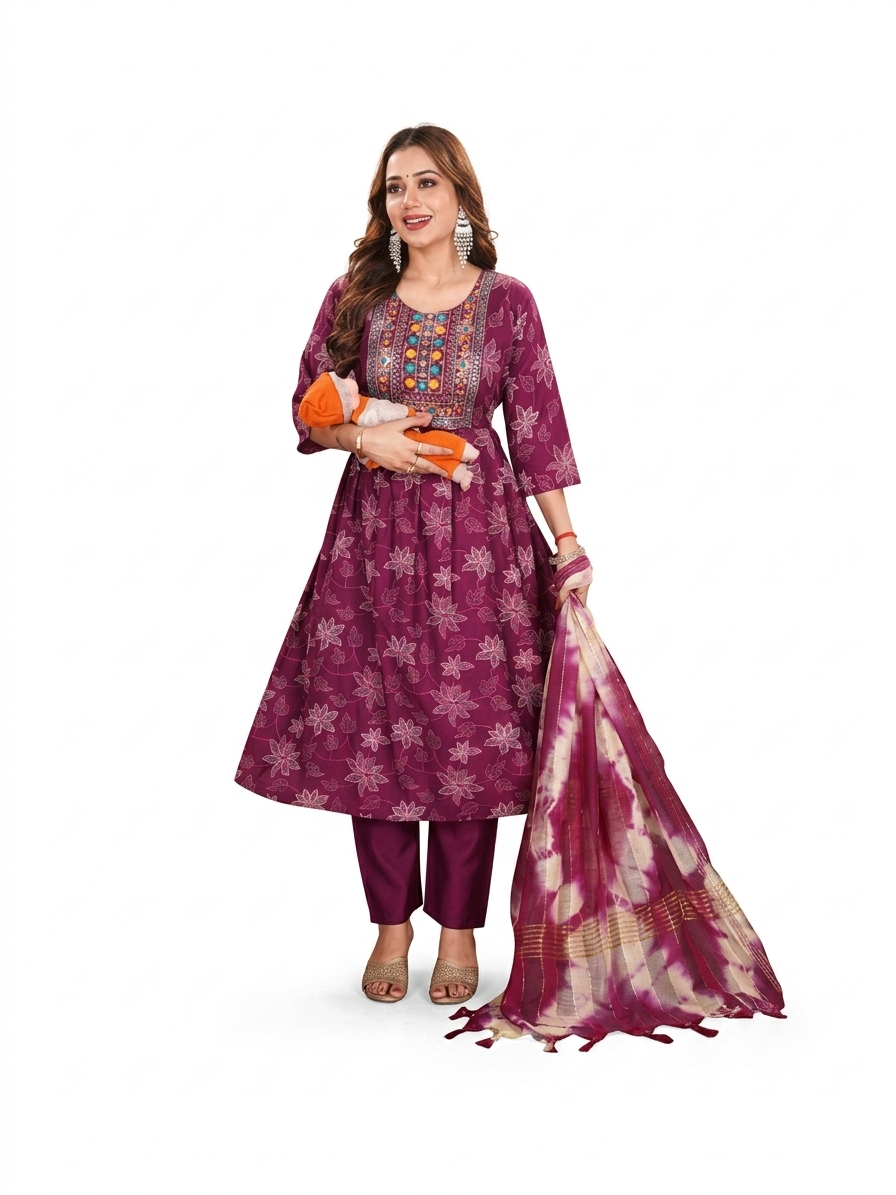 Feeding 3 Piece Kurta Set for Women | Heavy Vertican | Computer Work