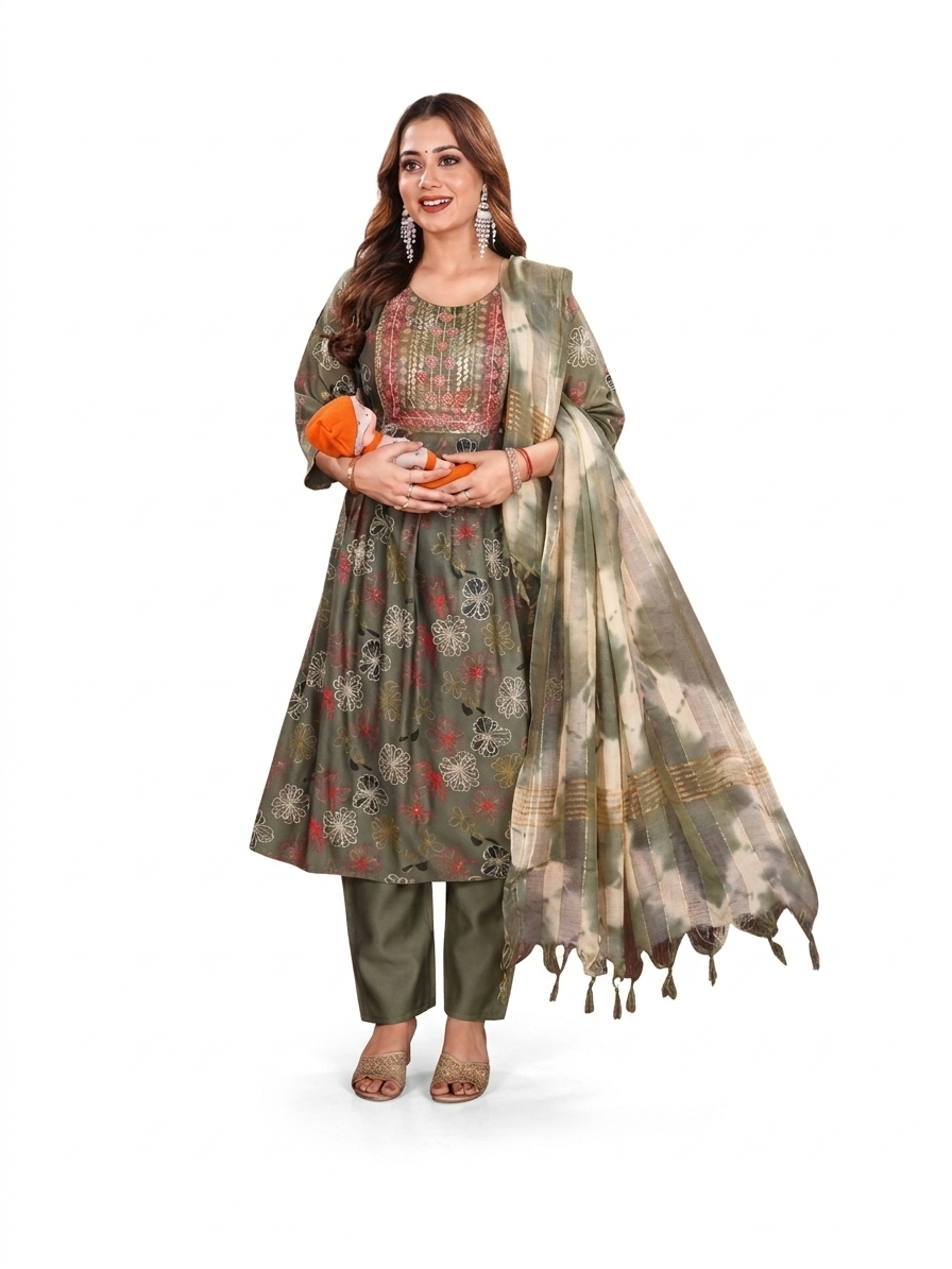 Feeding 3 Piece Kurta Set for Women | Heavy Vertican | Computer Work